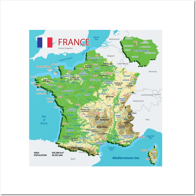 Geographic map of France Wall Art by AliJun